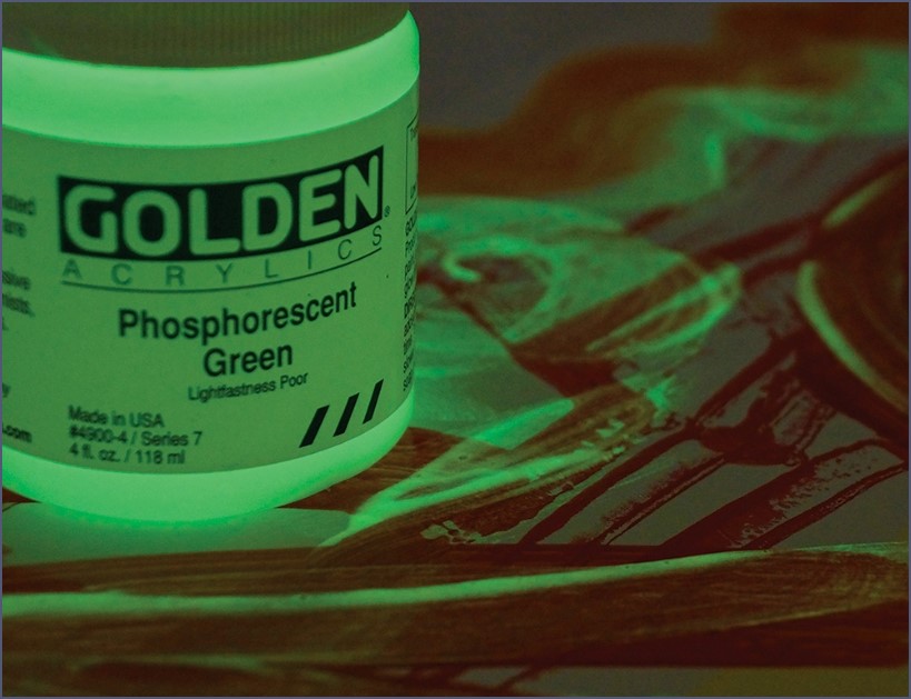 Zinc Sulfide results in the classic green “glow in the dark” used in our Phosphorescent Green Paint